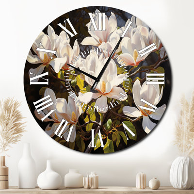 Horloge murale blanche blanche jaune Magnolias