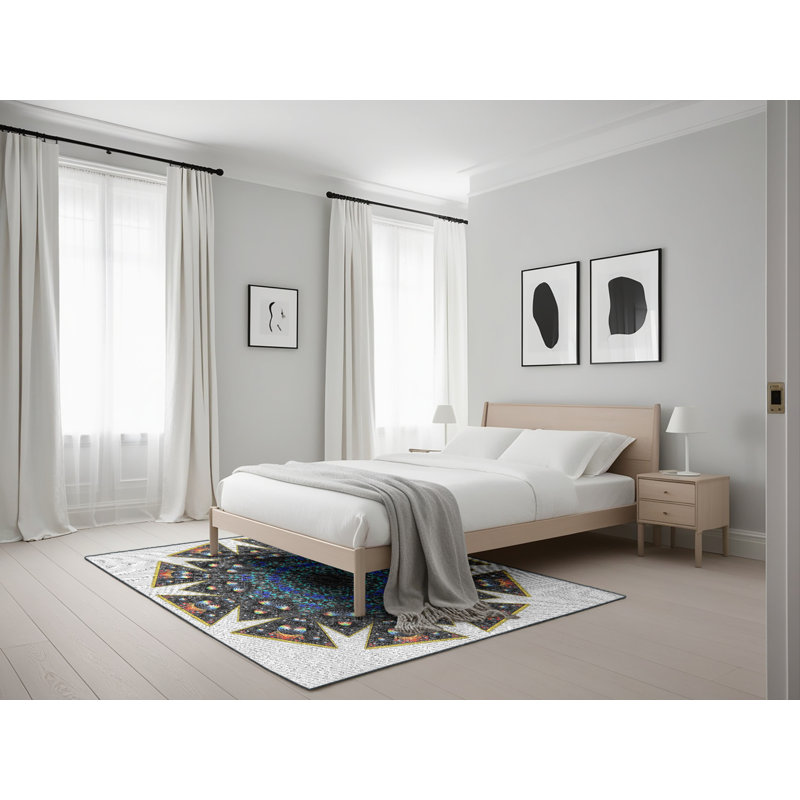 Tapis bleu/noir/gris à tisser électrique, Rectangle 5 pi x 7 pi