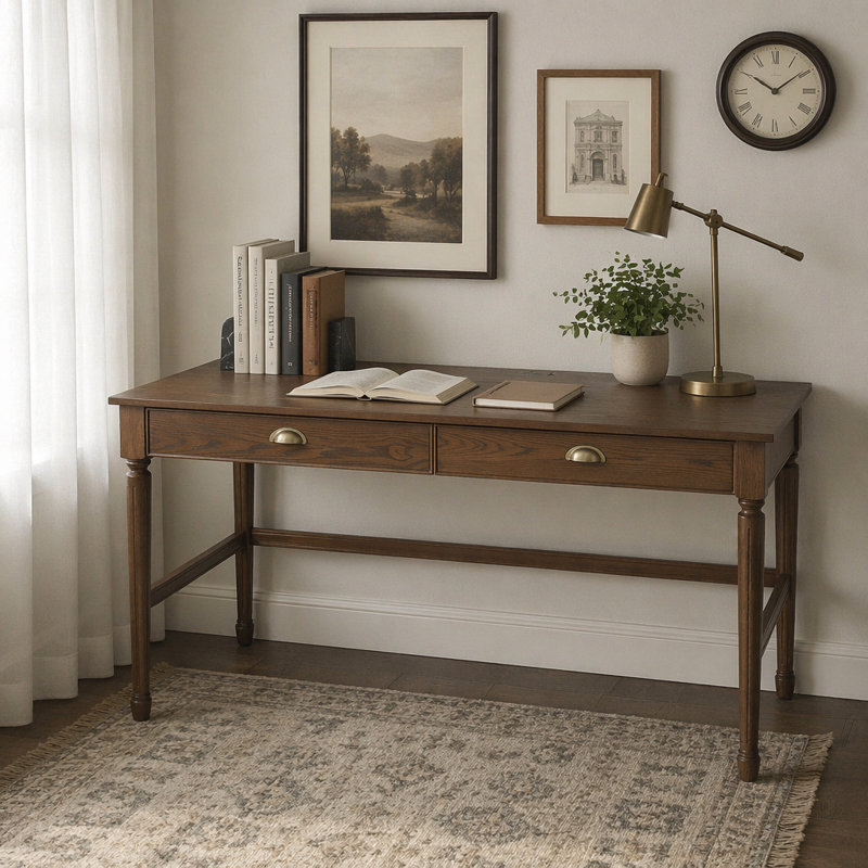 60 bureaux à domicile avec station de charge et tiroirs de rangement, Walnut