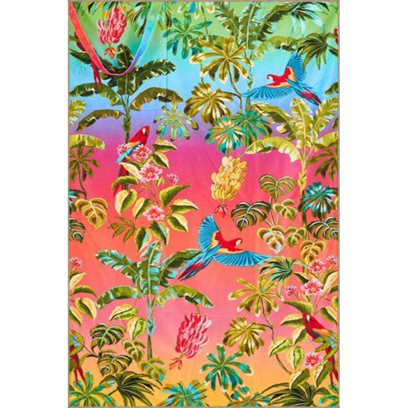Tapis tissé à motif de feuilles et d'animaux, Rond 5 pi