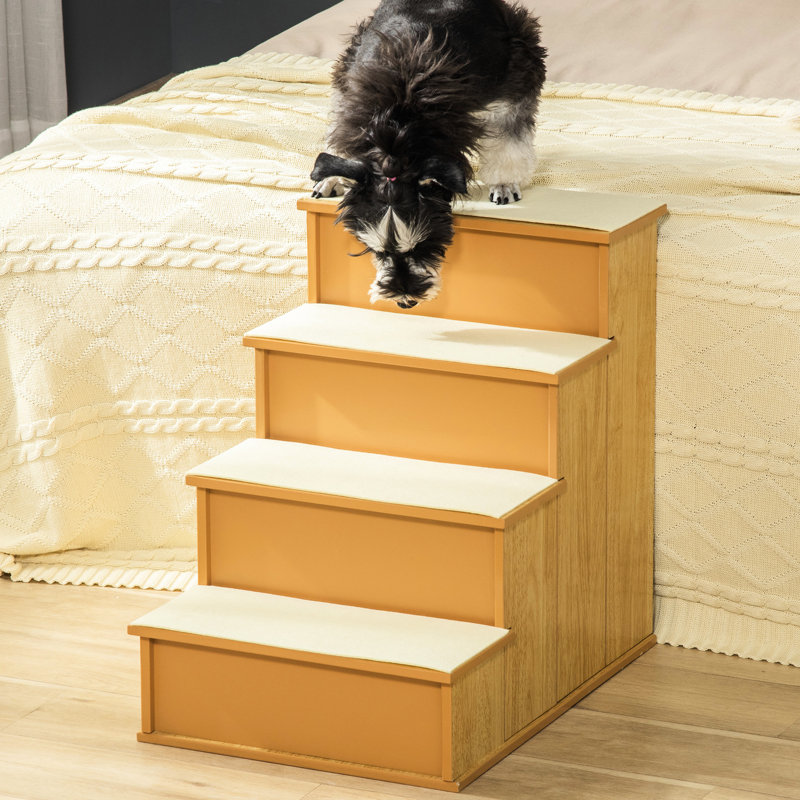 Escaliers pour animaux de compagnie pour petits animaux de compagnie, jusqu'à 22 lb, naturel avec rembourrage souple amovible, escaliers ascendants, charge maximale de lb, coussin sécuritaire