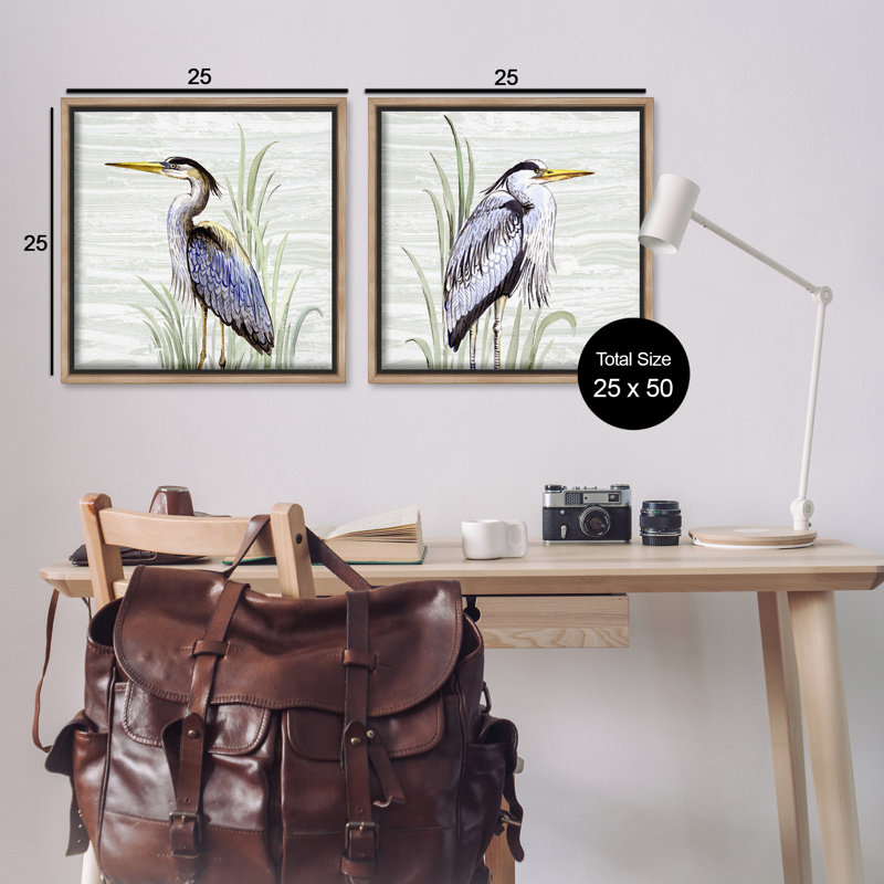 Ensemble de 2 toiles flottantes encadrées dorées "Coastal Birds on Birch" par Elena Vladykina, Cadre flottant orme Montalcino