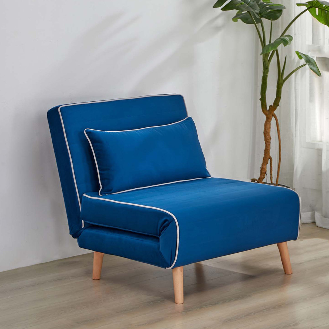 Ebern Designs CANON Modern Velvet Foldable Sleeper Chair With Piping ...