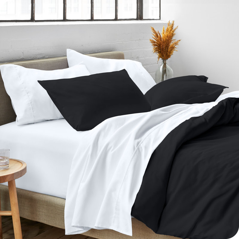 Premium Modern & Contemporary Polyester Solid Colour Duvet Cover & Insert, Full/Queen, Black