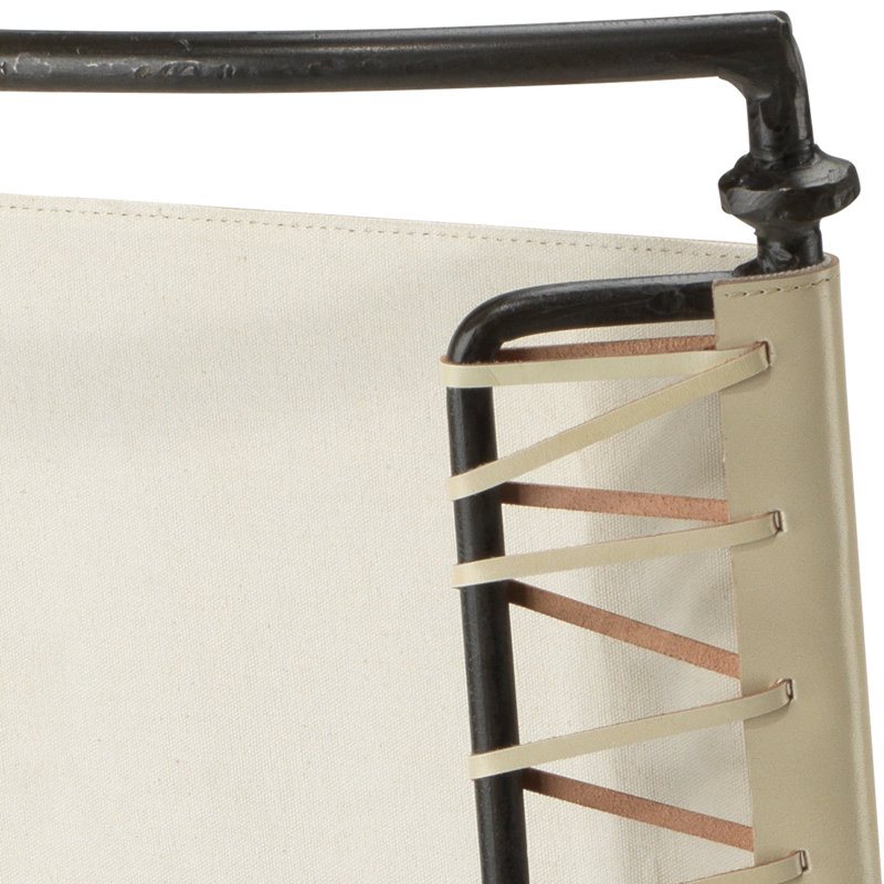 Off-White Leather and Metal Upholstered Side Chair