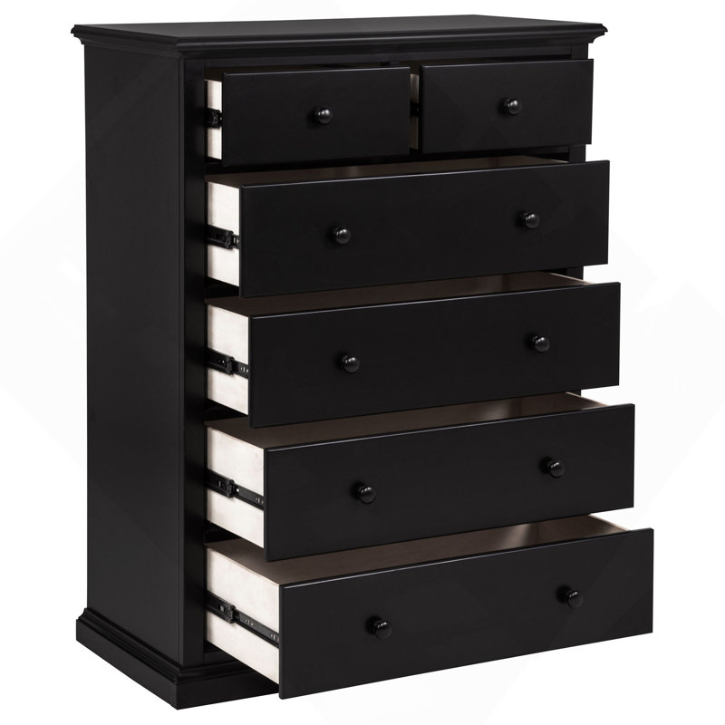 Commode de chambre à 6 tiroirs, Noir
