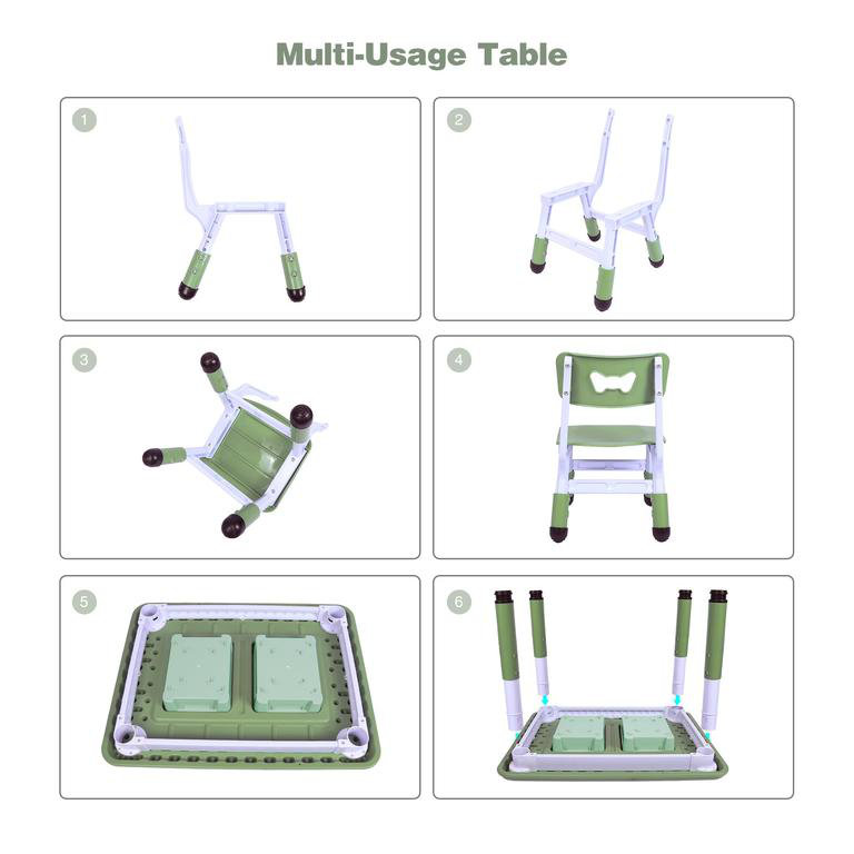 Ensemble de table pour enfant et 2 chaises, réglable en hauteur, table de jeu multi-activités 3 en 1 avec 2 chaises, bacs de rangement, vert