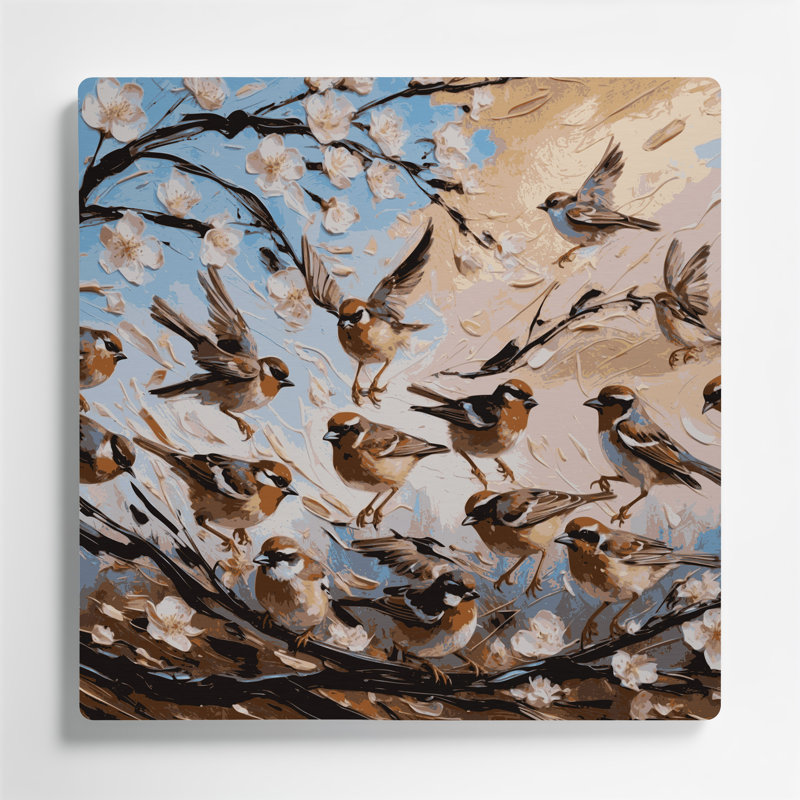 Oiseau, chant, moineau gris, art mural en métal, H 12 po x l 12 po