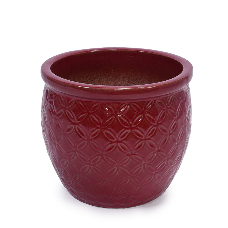 Pot de fleurs intérieur / extérieur en céramique moderne avec trou de drainage (ensemble de 3), Rouge