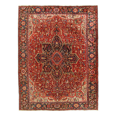 Tapis rouille antique Heriz 9 pi 9 po x 13 pi 1 po Rust
