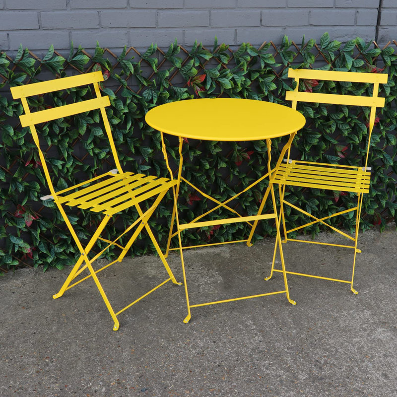 Eztli 2 - Person Patio Dining Set with Round Table , Cushions Included, Yellow