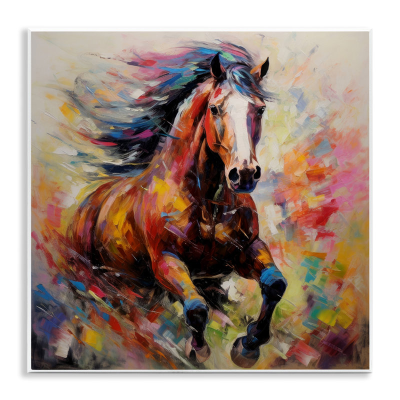 Cheval vif au galop, H 12 po x l 12 po x P 0,5 po, Toile tendue