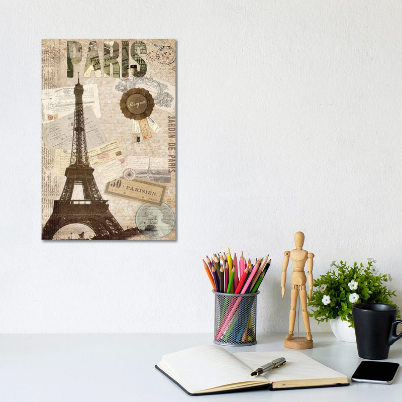 Postcards Of Paris XIV 1 Piece Wrapped Canvas Wall Art, 20.32 cm H x 30.48 cm W