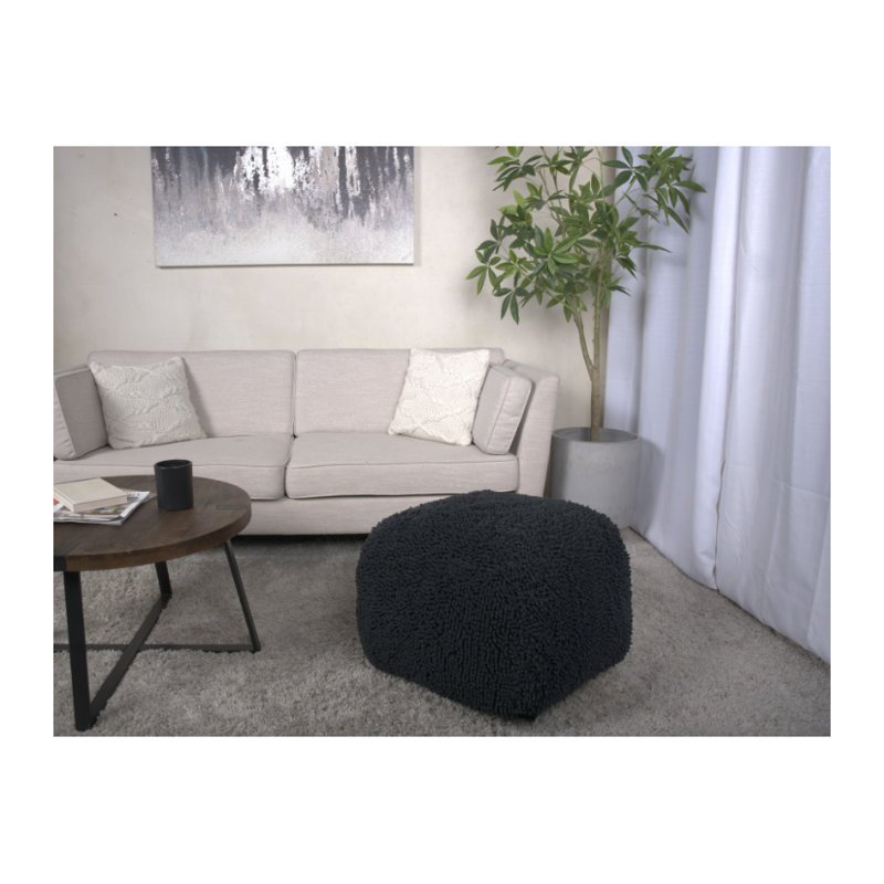 Repose-pieds carré en microfibre Spongy, Noir