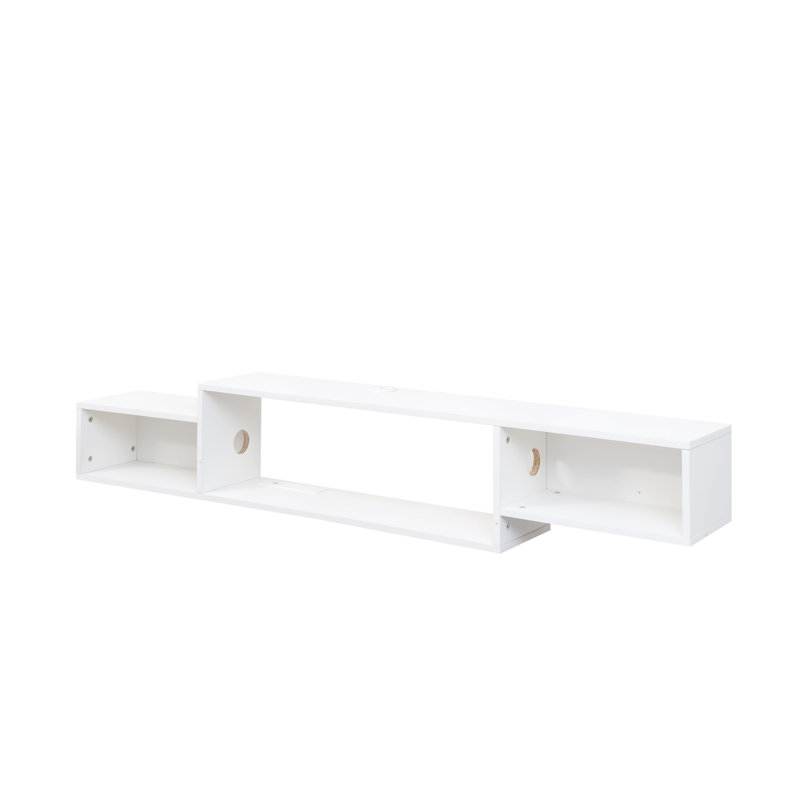 Wall Mounted Floating TV Stand with 20 Color LEDs and Charging Station, White
