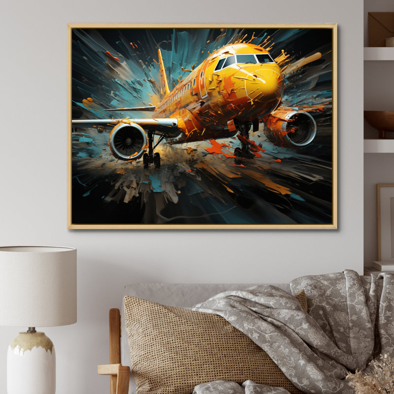 Plane Abstracted Velocity - Transportation Wall Decor, H 30 po x l 40 po x P 1,5 po, Cadre naturel flottant