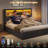 California King-Size Bed Frame With Charging Station And Led Lights, Platform Bed, Leather-Upholstered Headboard With Storage Space, Metal Slat Support, Springless Mattress, Quiet Operation, Black-1652628910