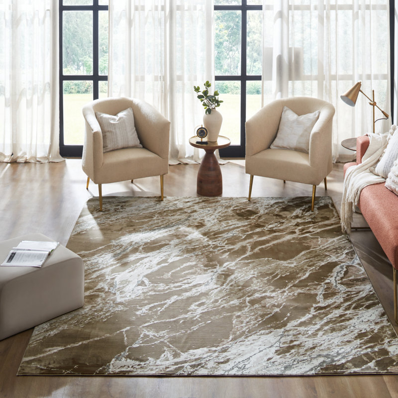 Narooma Mocha Stone Marble Area Rug, Rectangle 9'6" x 13'