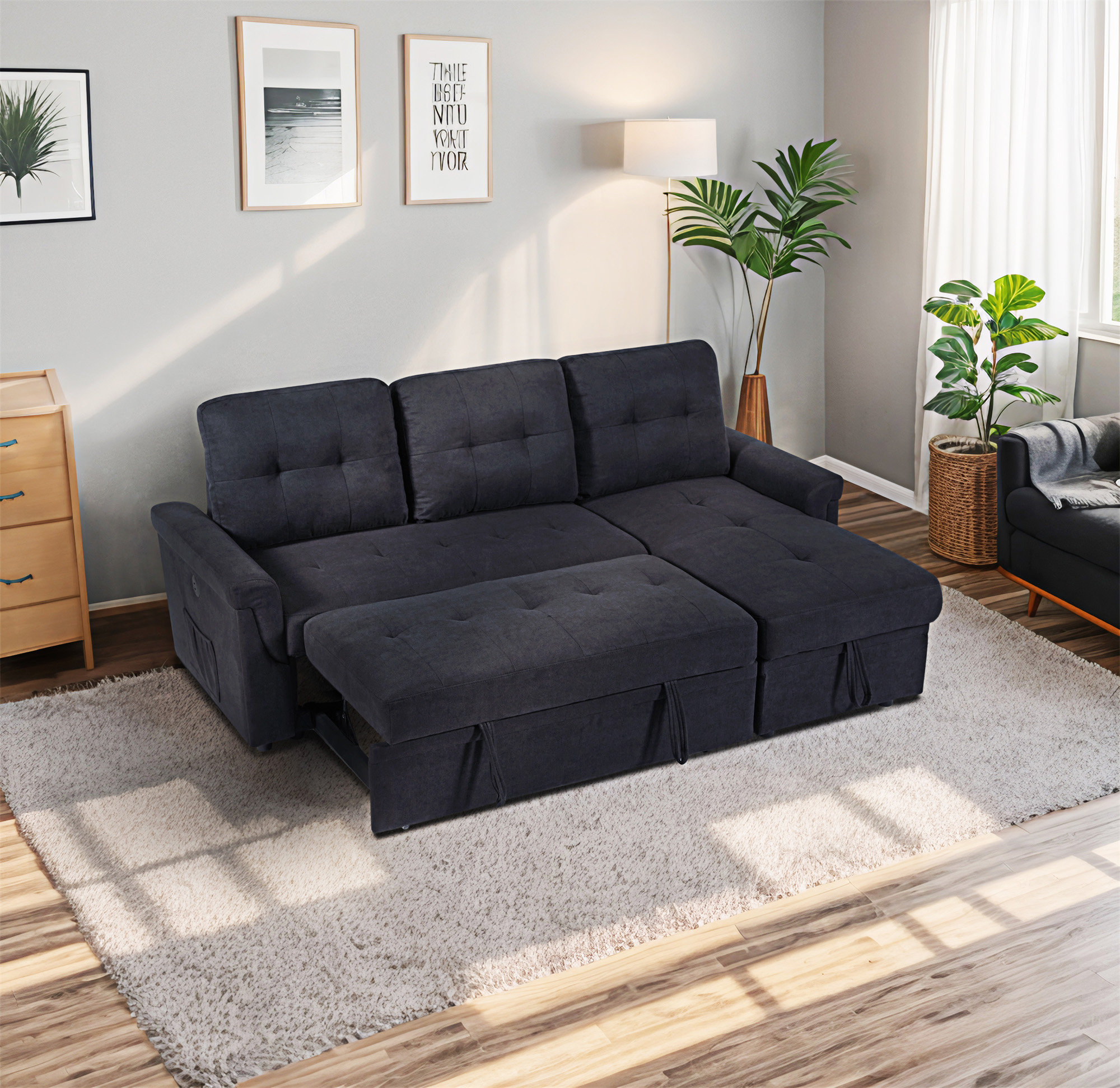 Ebern Designs Variable Sofa Bed With Storage And Usb Charging Port ...