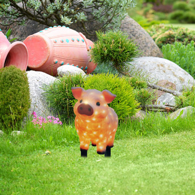 Acrylic Pig Garden Stake Decorative Pig Statue Realistic Life-Like Stakes Animal Theme Lawn Potted Ground Decoration 11.8X5.9In Battery Powered, Without Battery