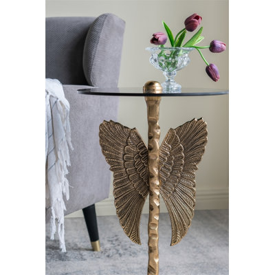 Table d'appoint 15,5 x 15,5 x 24 po avec aile d'ange dorée