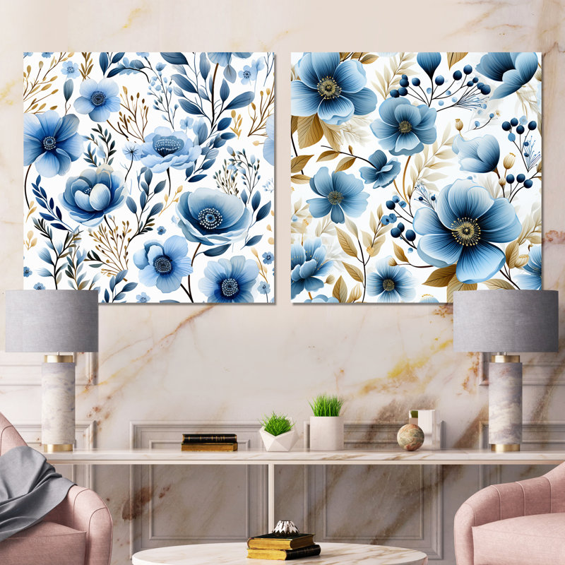 Wrentham - ensemble de salon mural art floral, Toile tendue, H 16 po x l 33 po x P 1 po