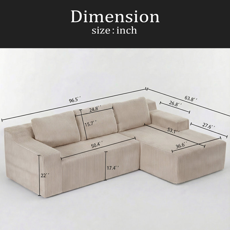 Corduroy Modular L Shaped Sectional Sofa,Luxury Floor Couch Set,Upholstered Indoor Furniture,Foam-Filled Compressed Sofa For Living Room,Bedroom
