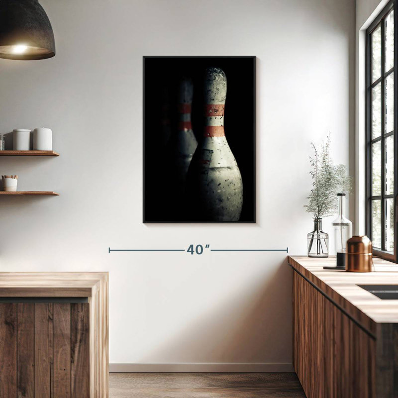 Shabby Bowling Pins, 25" X 37", Floating Frame Black