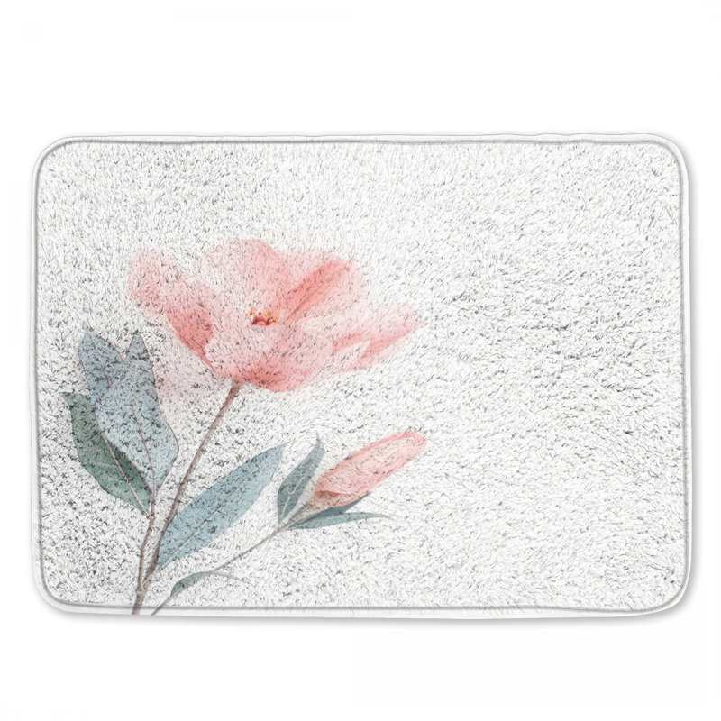 Tapis de bain fleur rose avec feuilles, L 24 po x L 17 po