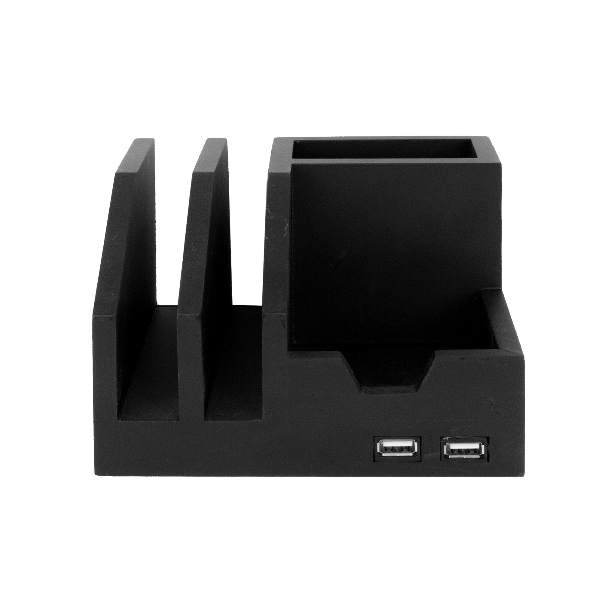 American Art Decor Black All-In-One USB Charging Desk Organizer Caddy