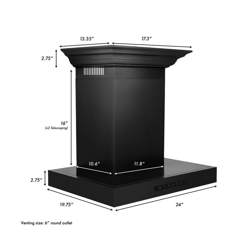 24" KE 400 CFM Convertible Wall Mount Range Hood, Black Stainless Steel