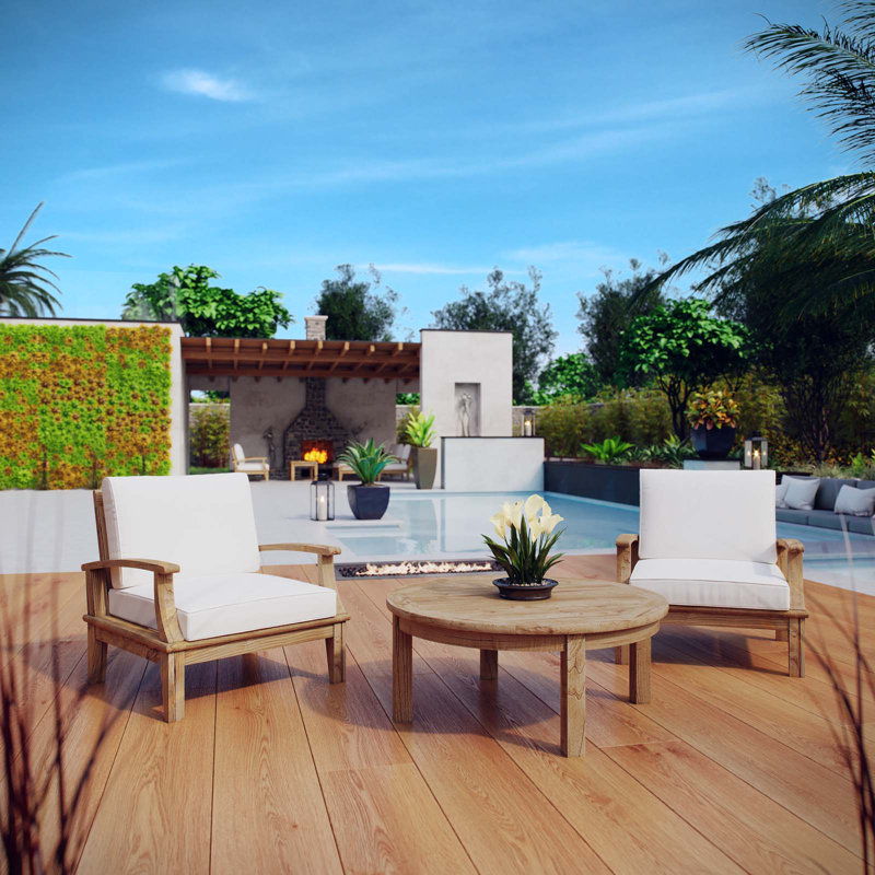 Alaina 3 Piece Outdoor Patio Teak Set, White