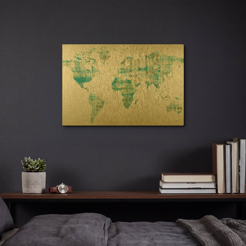 «Kanari Map» par Melissa Averinos, art mural en métal doré, 16 po x 12 po, 16"x12"