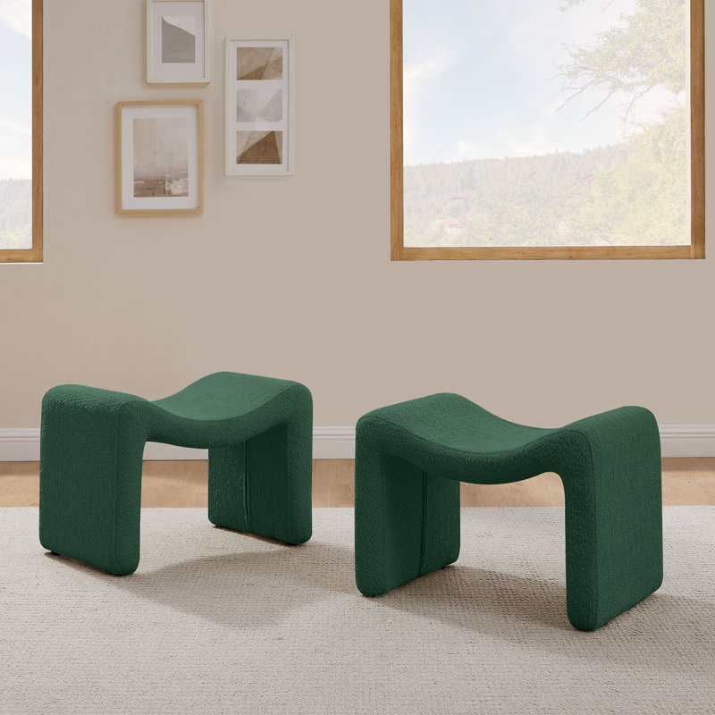 Hardev 24.8" Wide M-Shaped Footstool Ottoman (Set of two), Green 100% Polyester