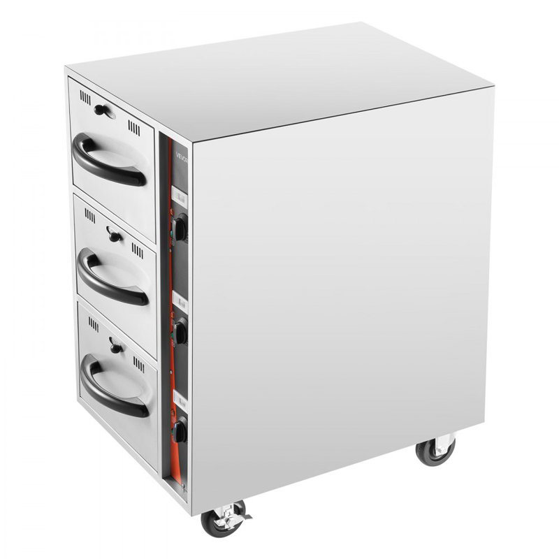 Chaufferette commerciale commerciale à tiroirs, chauffe-plats en acier inoxydable à trois tiroirs, armoire compacte autoportante, 85 ° F à 185 ° F, pour un restaurant, un hôtel et une boulangerie