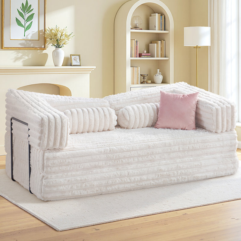 Boneless Foldable Sofa Bed, Convertible Floor Sofa With Plush Faux Fur, No Assembly Mattress Couch For Living Room, Apartment, Bedroom