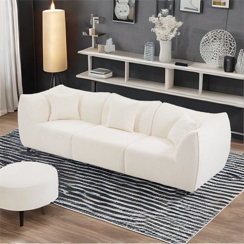 Emils Upholstered 112'' Sofa, Beige Boucle