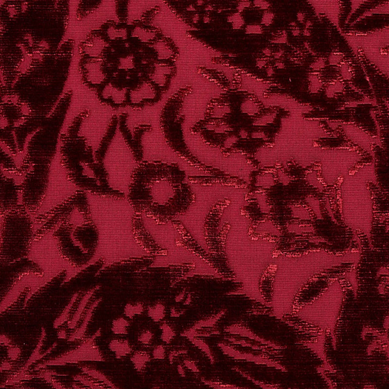 Saz Paisley Silk Velvet Fabric, Burgundy