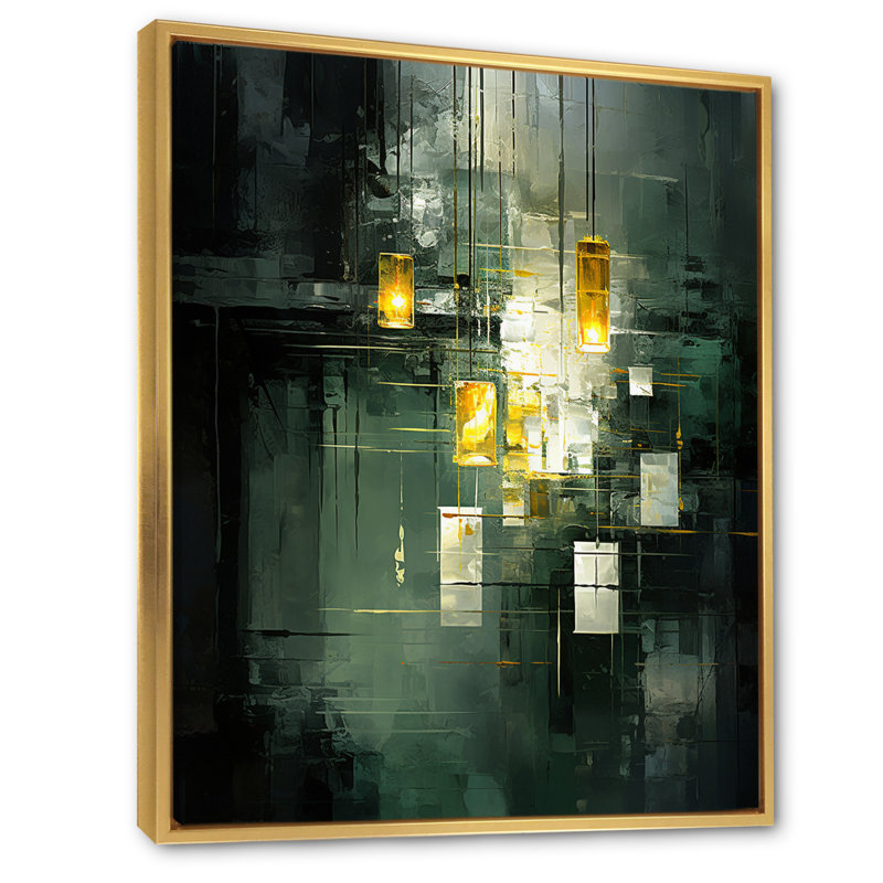 «Sudden Serenity Abstract Retro Emerald And Gold», reproduction d'art sur toile, Cadre flottant doré