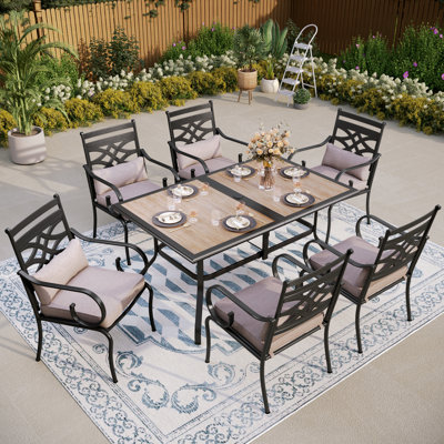 Ensemble repas d'extérieur pour 6 personnes avec table en métal, coussins et coussins Leonard
