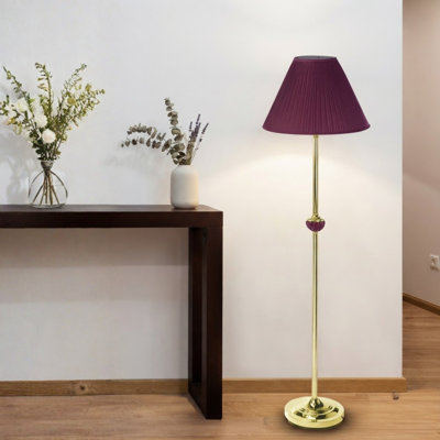 60" Burgundy Ceramic/Brass Floor Lamp