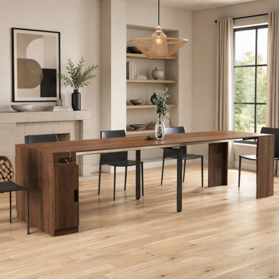 Modern Multifunctional Extendable Dining Table with Built-in Outlet and Storage, Perfect for Space-Saving and Various Events