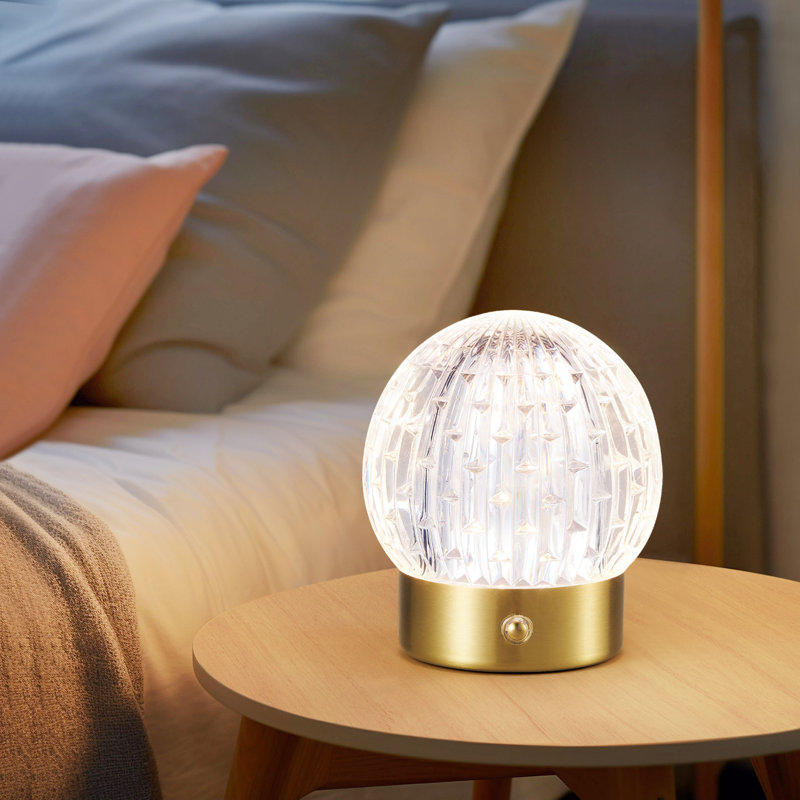 Rechargeable LED Table Lamp, Small Battery Powered, Touch Operated Desk Lamp, Globe Shade, Gold