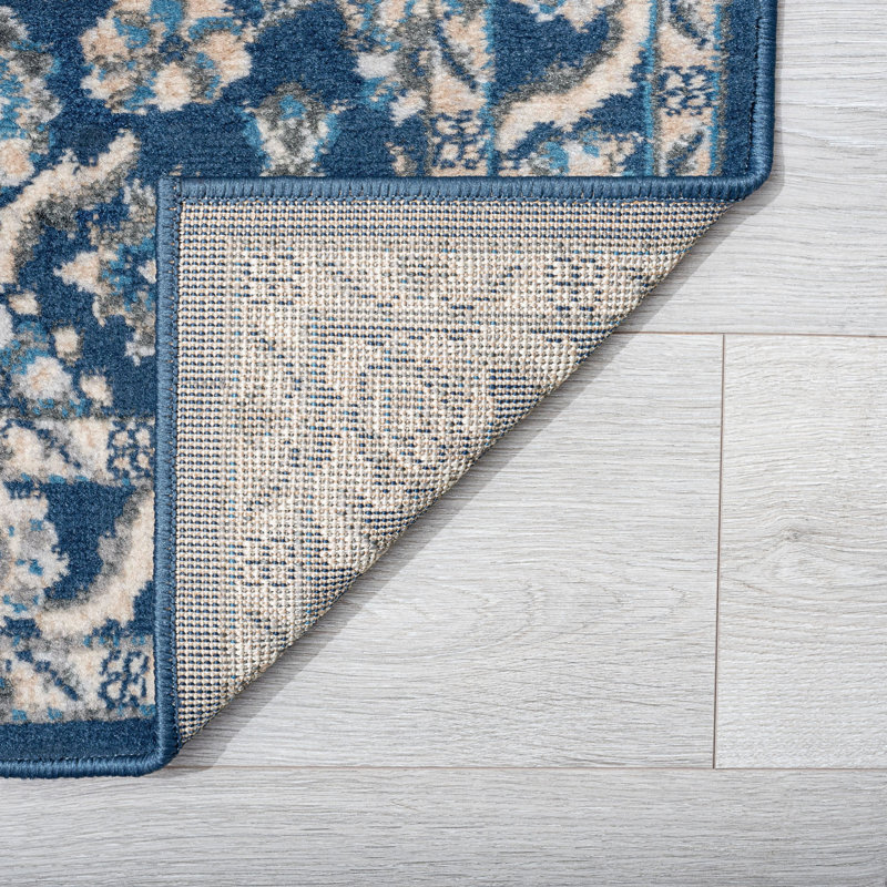 Tapis oriental bleu foncé Madison, Tapis de couloir 2 pi 3 po x 7 pi 3 po