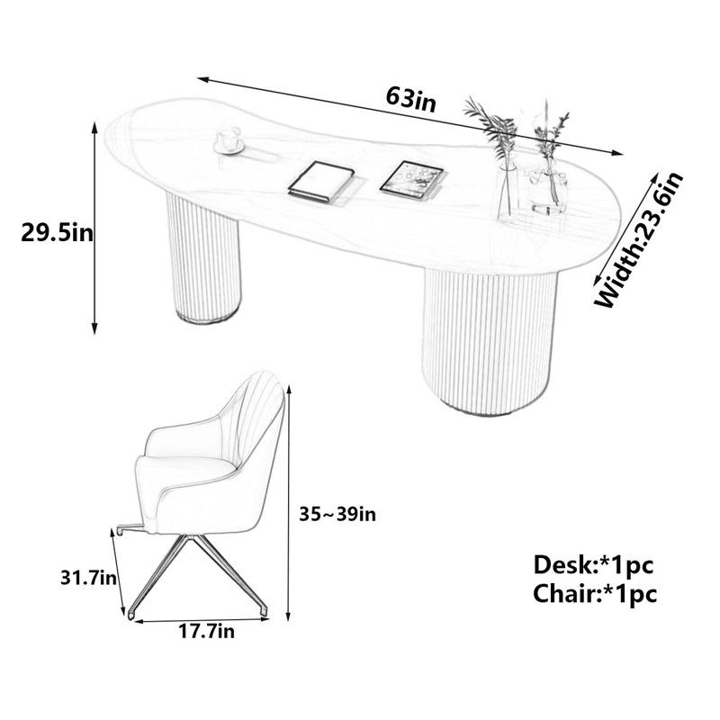Bureau, H 29,5 po x l 63 po x P 23,6 po
