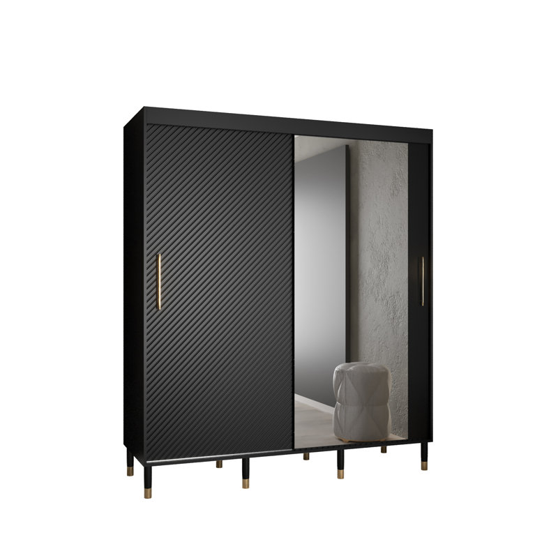 Larresha 2 Door Manufactured Wood Wardrobe, 208" H x 180" W x 62" D, Black