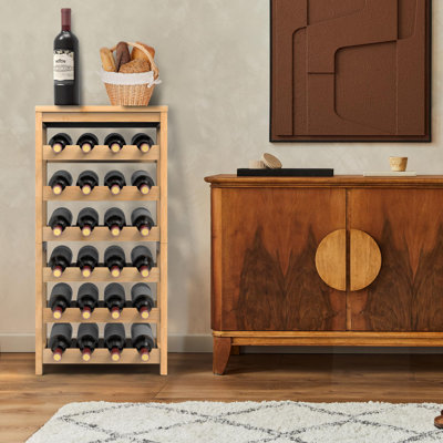 6 Tier Wine Rack Freestanding Floor, 24-Bottle Bamboo Wine Storage Shelf Display Rack With Table Top For Kitchen Bar Cellar