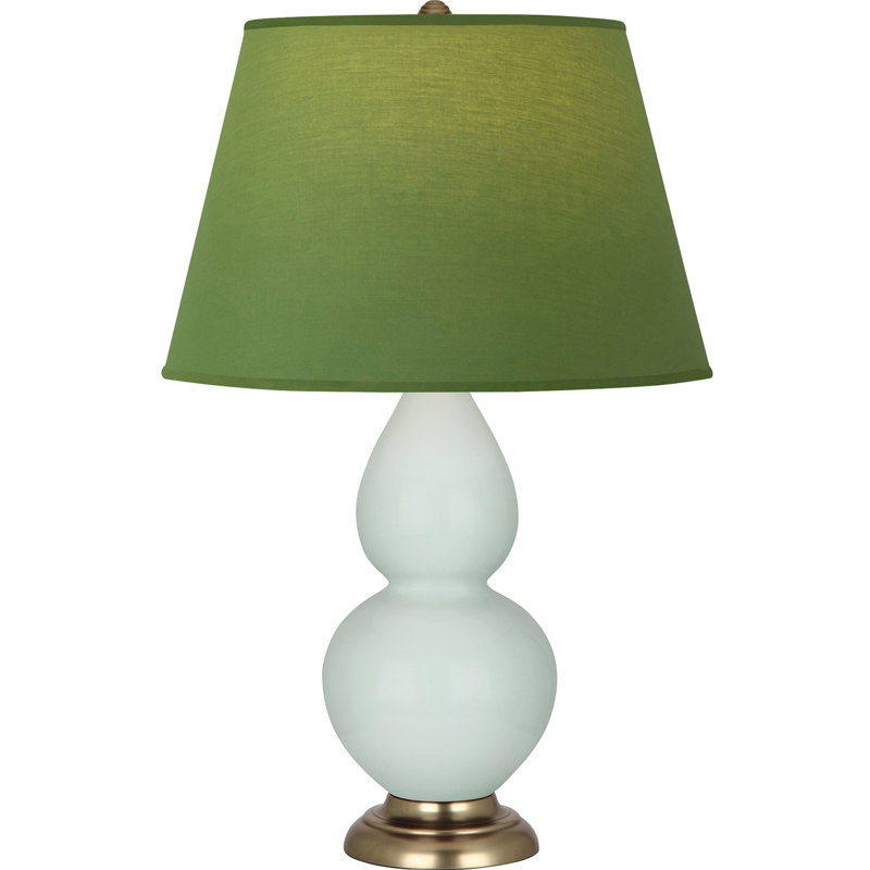 Lampe de table double gourde en céramique, Céladon glacé / laiton, Thé vert / taupe, Laiton