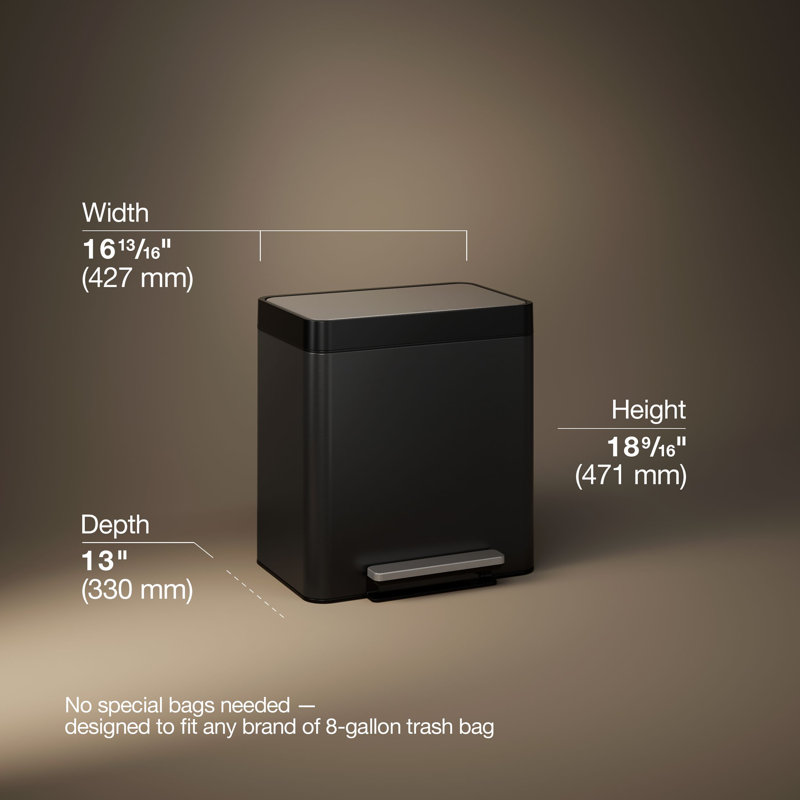 8-Gallon Compact Stainless Steel Step Trash Can, Black Stainless Steel