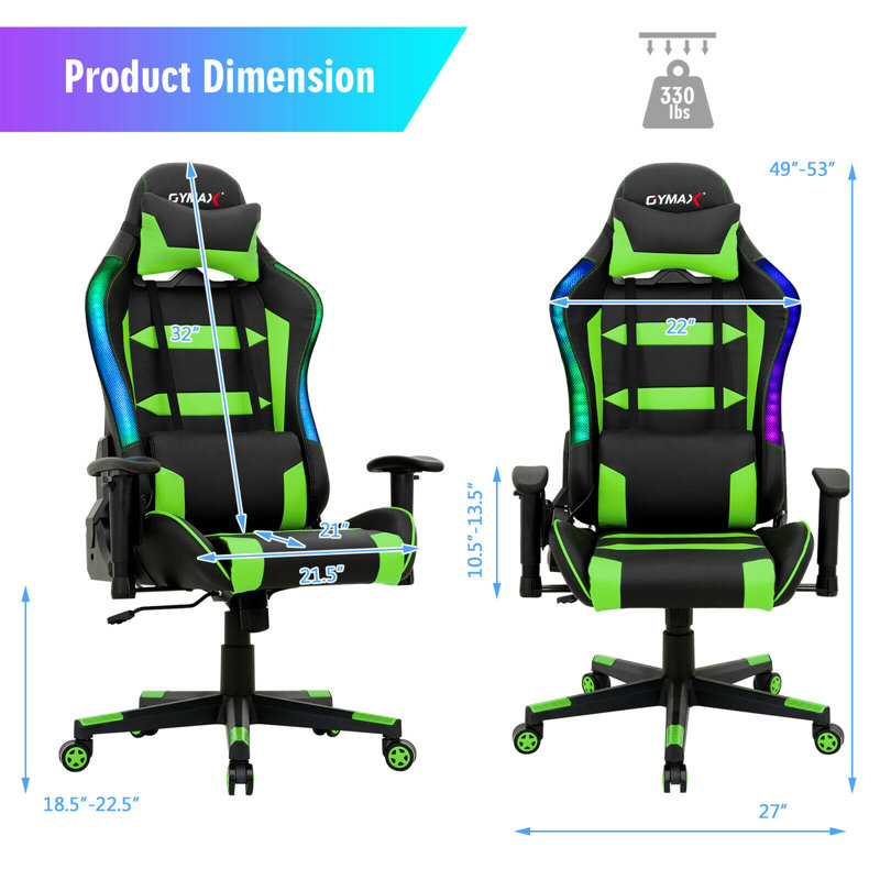 Fauteuil de jeu et de course réglable en similicuir pivotant, Vert